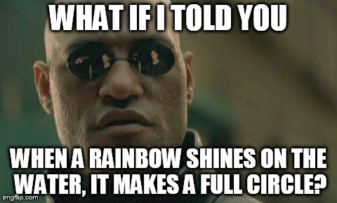 I have officially blown the mind of all bronies. | WHAT IF I TOLD YOU WHEN A RAINBOW SHINES ON THE WATER, IT MAKES A FULL CIRCLE? | image tagged in memes,matrix morpheus | made w/ Imgflip meme maker
