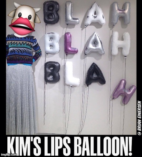 Kim Kowdashian's luscious lips are her favorite trademarK. | image tagged in fashion,bergdorf goodman,kim kowdashian,emooji art,brian einersen | made w/ Imgflip meme maker