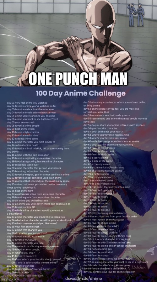 Day 16 | ONE PUNCH MAN | image tagged in saitama - one punch man anime,100 day anime challenge | made w/ Imgflip meme maker