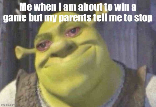 Crying shrek | Me when I am about to win a game but my parents tell me to stop | image tagged in crying shrek,gaming,idk,relatable | made w/ Imgflip meme maker
