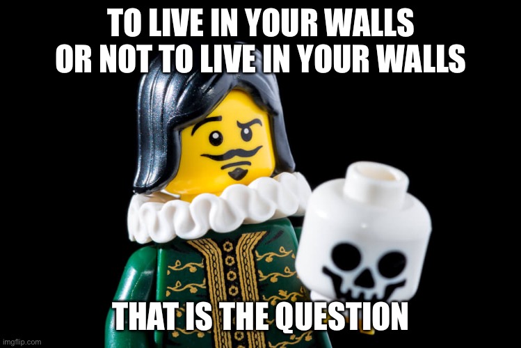 I have decided, it is confirmed that i am indeed living in your walls | TO LIVE IN YOUR WALLS OR NOT TO LIVE IN YOUR WALLS; THAT IS THE QUESTION | image tagged in to be or not | made w/ Imgflip meme maker