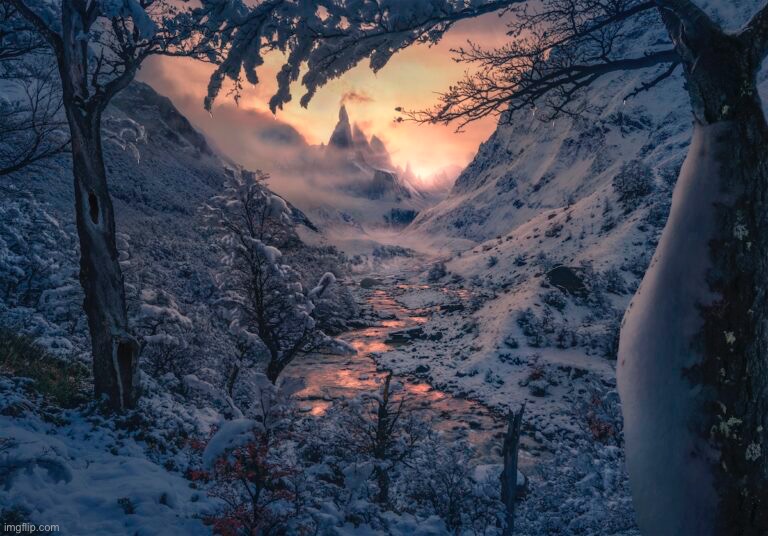 Sun in the winter | image tagged in landscape,winter,sun | made w/ Imgflip meme maker