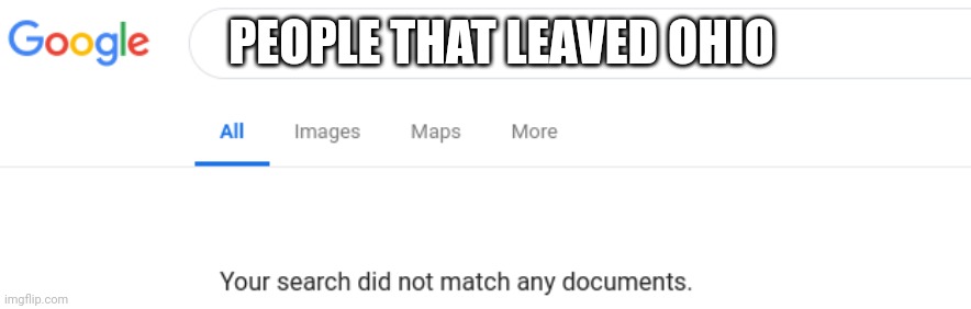 Google No Results | PEOPLE THAT LEAVED OHIO | image tagged in google no results,ohio | made w/ Imgflip meme maker