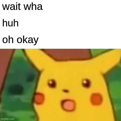 Surprised Pikachu Meme | wait wha; huh; oh okay | image tagged in memes,surprised pikachu | made w/ Imgflip meme maker