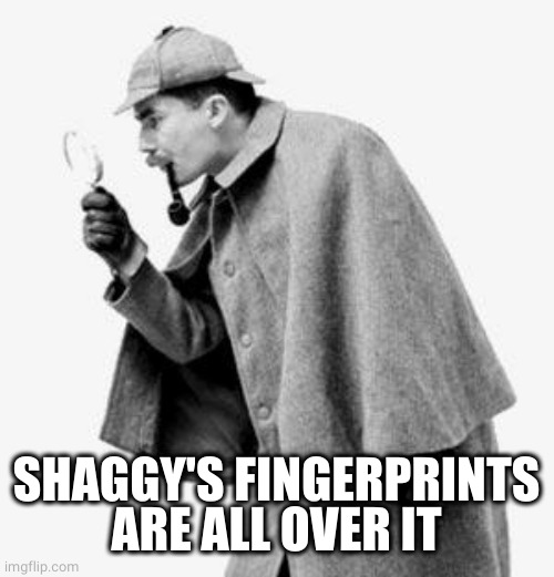 detective | SHAGGY'S FINGERPRINTS ARE ALL OVER IT | image tagged in detective | made w/ Imgflip meme maker