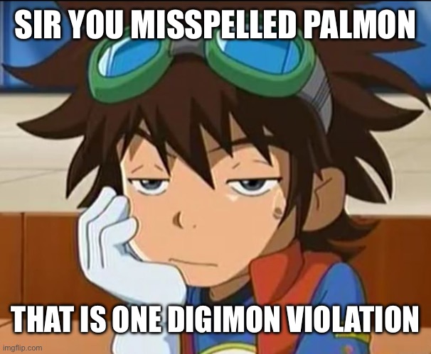 Digimon Really | SIR YOU MISSPELLED PALMON THAT IS ONE DIGIMON VIOLATION | image tagged in digimon really | made w/ Imgflip meme maker