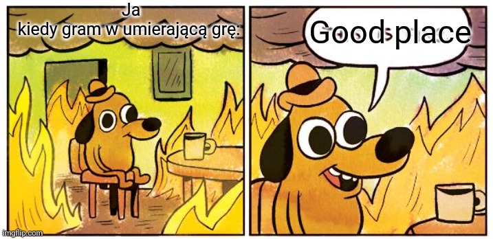 This Is Fine Meme | Ja kiedy gram w umierającą grę:; Good place | image tagged in memes,this is fine | made w/ Imgflip meme maker