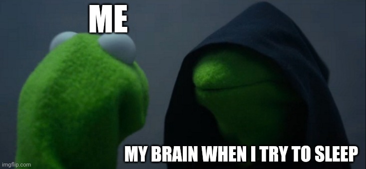 I don't think so | ME; MY BRAIN WHEN I TRY TO SLEEP | image tagged in memes,evil kermit | made w/ Imgflip meme maker