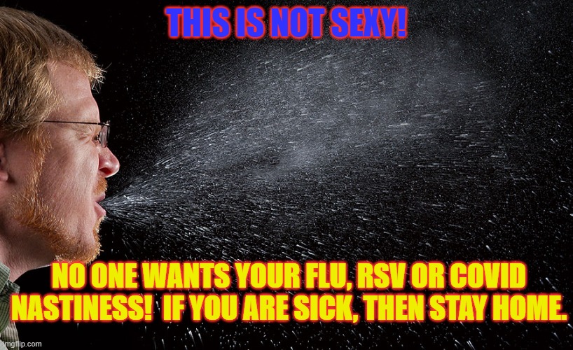 Do not spread your germs | THIS IS NOT SEXY! NO ONE WANTS YOUR FLU, RSV OR COVID NASTINESS!  IF YOU ARE SICK, THEN STAY HOME. | image tagged in health,germs,virus,illness,sneeze,stay home | made w/ Imgflip meme maker