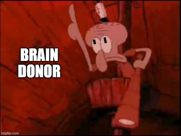 squidward-pointing-up | BRAIN DONOR | image tagged in squidward-pointing-up | made w/ Imgflip meme maker