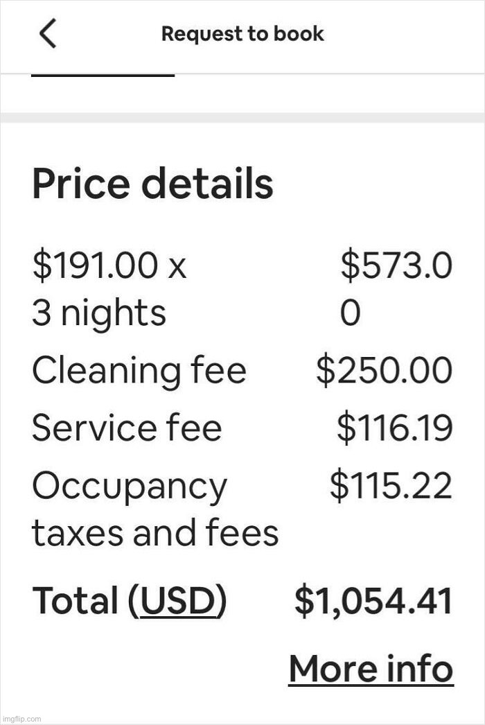 The AirBNB price nearly doubled with all the extra fees | image tagged in airbnb,overpriced | made w/ Imgflip meme maker