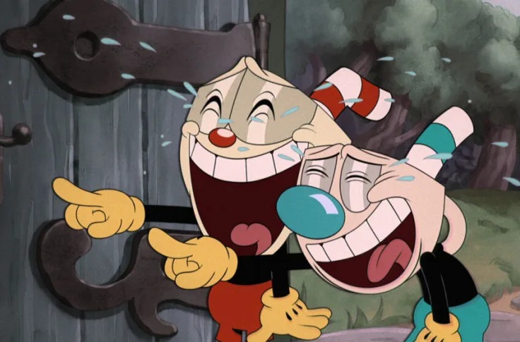 High Quality Cuphead and mugman laughing Blank Meme Template