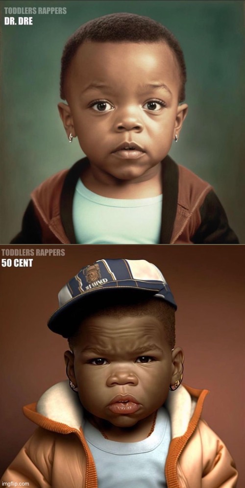 AI made Dr Dre and 50 Cent as toddlers | image tagged in dr dre,50 cent,ai,toddler,rap,animation | made w/ Imgflip meme maker