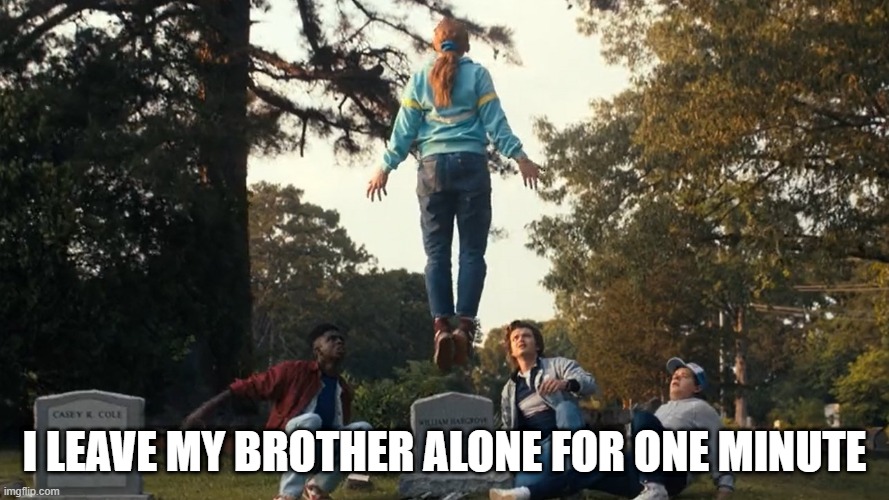 My Brother | I LEAVE MY BROTHER ALONE FOR ONE MINUTE | image tagged in max floating | made w/ Imgflip meme maker
