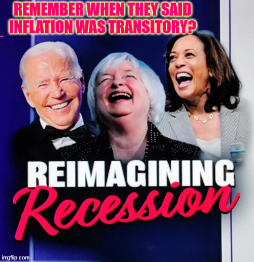 It's beginnning to look like recession... | REMEMBER WHEN THEY SAID INFLATION WAS TRANSITORY? | image tagged in biden,economy | made w/ Imgflip meme maker