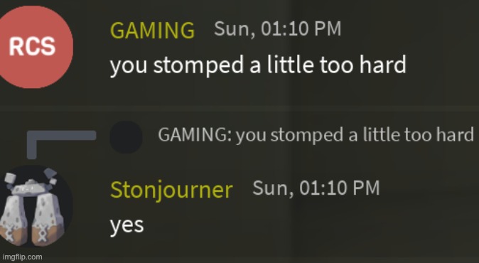 "you stomped a little too hard" | image tagged in discord,memes | made w/ Imgflip meme maker
