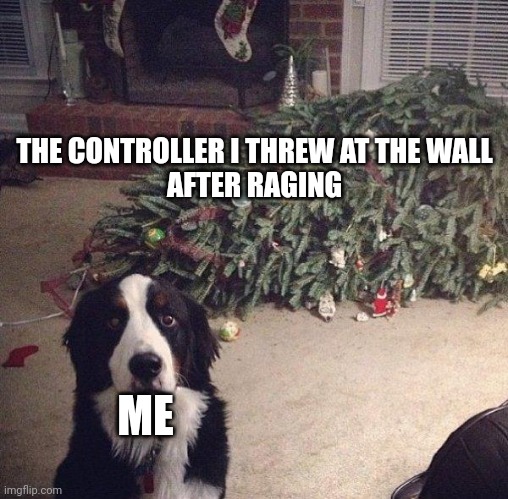 innocent dog | THE CONTROLLER I THREW AT THE WALL
AFTER RAGING; ME | image tagged in innocent dog | made w/ Imgflip meme maker