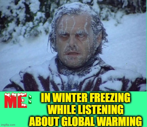 When I was a child we called it Winter | IN WINTER FREEZING
WHILE LISTENING ABOUT GLOBAL WARMING | image tagged in vince vance,memes,jack nicholson,the shining,frozen,global warming | made w/ Imgflip meme maker