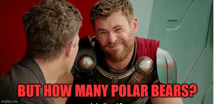 Thor is he though | BUT HOW MANY POLAR BEARS? | image tagged in thor is he though | made w/ Imgflip meme maker