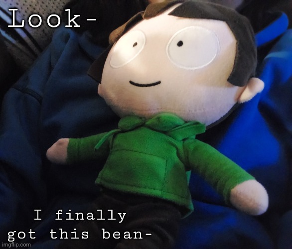 I swear this new plush of Edd has made my day- | Look-; I finally got this bean- | image tagged in eddsworld,plushie,edd | made w/ Imgflip meme maker