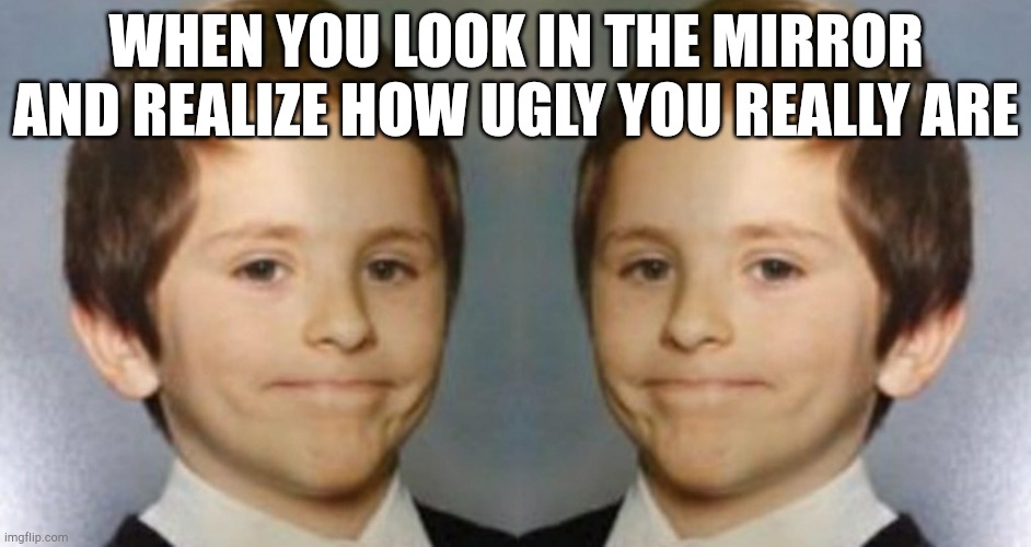 Wow, I really am ugly | WHEN YOU LOOK IN THE MIRROR AND REALIZE HOW UGLY YOU REALLY ARE | image tagged in awkward white kid smile mirrored,well this is awkward,mirror | made w/ Imgflip meme maker
