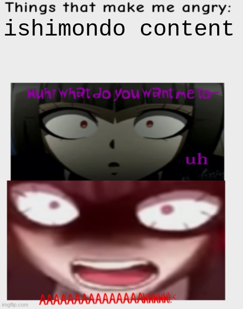 Things that make me angry | ishimondo content | image tagged in things that make me angry,opinion,danganronpa,oh wow are you actually reading these tags,the ungodly tango | made w/ Imgflip meme maker