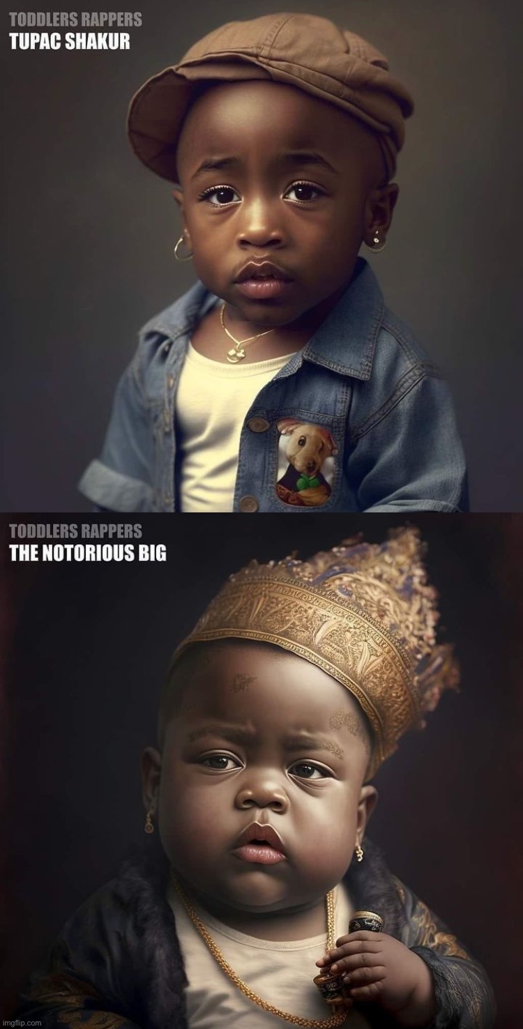 AI made Tupac Shakur and The Notorious B.I.G. as toddlers | image tagged in rap,tupac,notorious big,ai,toddlers | made w/ Imgflip meme maker