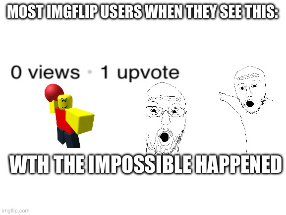 THE IMPOSSIBLE | MOST IMGFLIP USERS WHEN THEY SEE THIS:; WTH THE IMPOSSIBLE HAPPENED | image tagged in blank white template,impossible,fun,memes | made w/ Imgflip meme maker