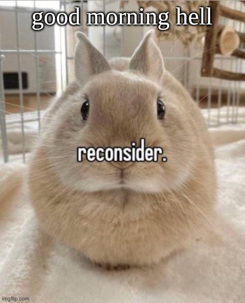 reconsider | good morning hell | image tagged in reconsider | made w/ Imgflip meme maker