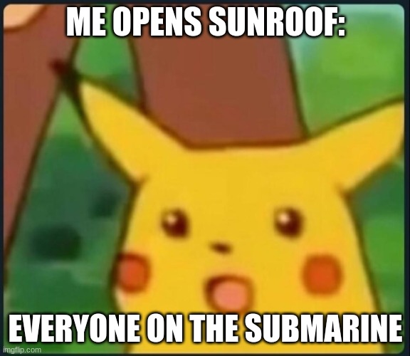 Imagine | ME OPENS SUNROOF:; EVERYONE ON THE SUBMARINE | image tagged in surprised pikachu | made w/ Imgflip meme maker