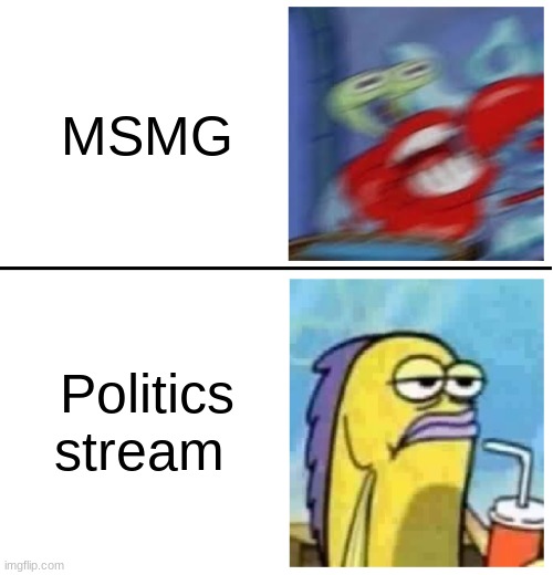 Excited vs Bored | MSMG; Politics stream | image tagged in excited vs bored | made w/ Imgflip meme maker