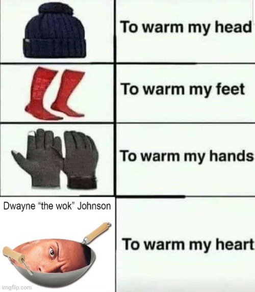 Dwayne "The Wok" Johnson | image tagged in to warm my heart,dwayne johnson,memes,funny memes,meme,dwayne the wok johnson | made w/ Imgflip meme maker