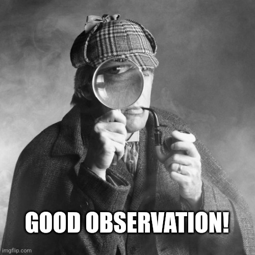 Sherlock Holmes | GOOD OBSERVATION! | image tagged in sherlock holmes | made w/ Imgflip meme maker