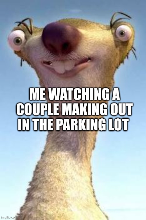 ice age | ME WATCHING A COUPLE MAKING OUT IN THE PARKING LOT | image tagged in ice age | made w/ Imgflip meme maker