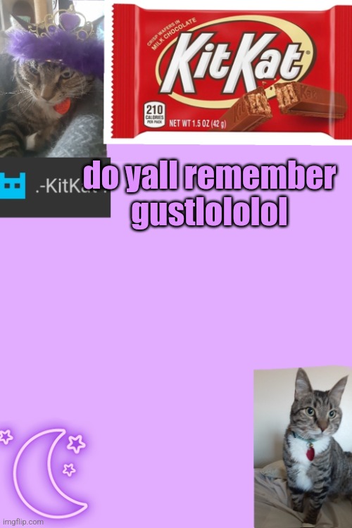 Kittys announcement template kitkat addition | do yall remember gustlololol | image tagged in kittys announcement template kitkat addition | made w/ Imgflip meme maker