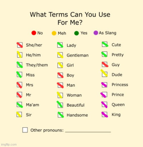 I felt like doing this | image tagged in pronouns sheet | made w/ Imgflip meme maker