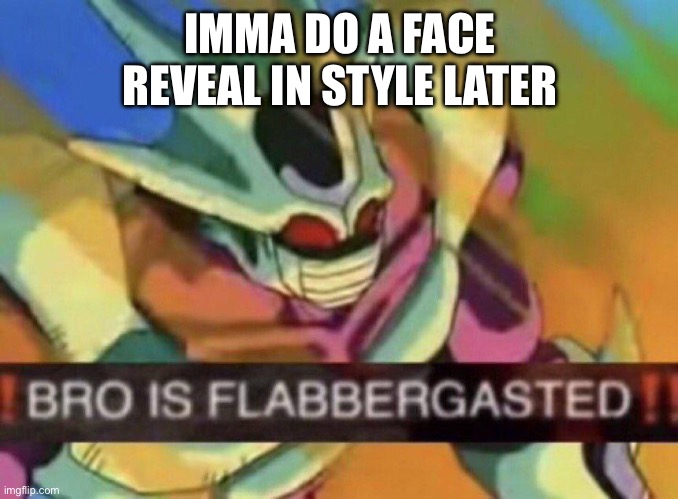 BRO IS FLABBERGASTED | IMMA DO A FACE REVEAL IN STYLE LATER | image tagged in bro is flabbergasted | made w/ Imgflip meme maker