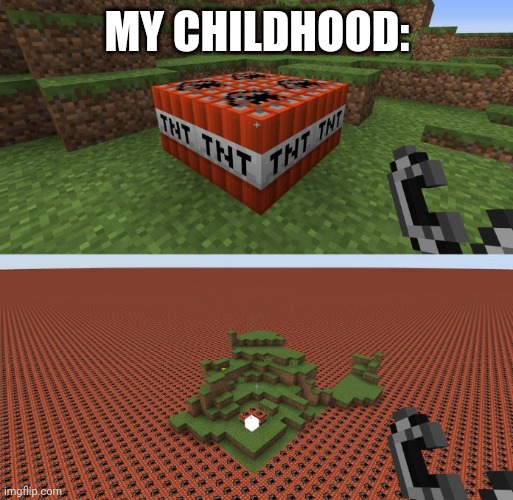 Minecraft TNT | MY CHILDHOOD: | image tagged in minecraft tnt | made w/ Imgflip meme maker