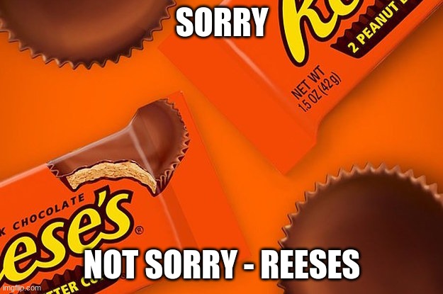 Reese's Cup | SORRY NOT SORRY - REESES | image tagged in reese's cup | made w/ Imgflip meme maker