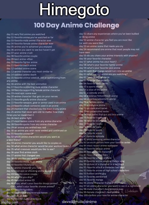 Day 5: listen, it got a couple laughs out of me, and no, i do not recomend it | Himegoto | image tagged in 100 day anime challenge | made w/ Imgflip meme maker