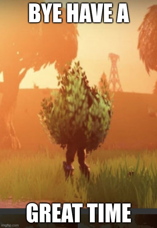 Fortnite bush | BYE HAVE A; GREAT TIME | image tagged in fortnite bush | made w/ Imgflip meme maker