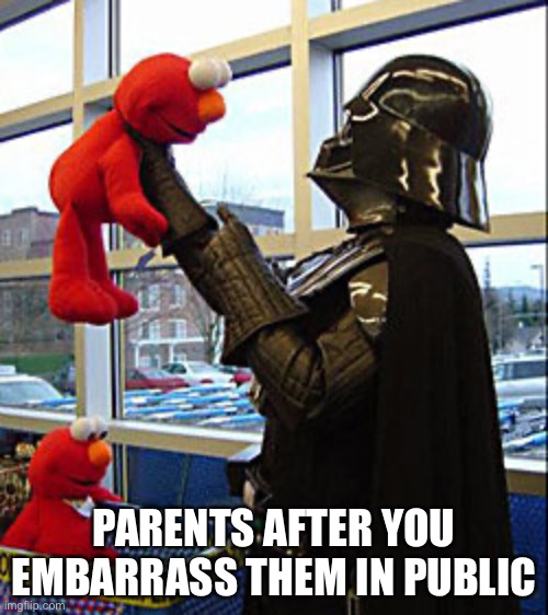 Darth Vader v. Elmo | PARENTS AFTER YOU EMBARRASS THEM IN PUBLIC | image tagged in darth vader v elmo | made w/ Imgflip meme maker