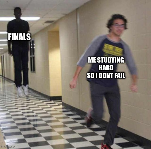 finals are hard asf | FINALS; ME STUDYING HARD SO I DONT FAIL | image tagged in floating boy chasing running boy | made w/ Imgflip meme maker