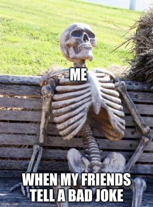 Waiting Skeleton Meme | ME; WHEN MY FRIENDS TELL A BAD JOKE | image tagged in memes,waiting skeleton | made w/ Imgflip meme maker