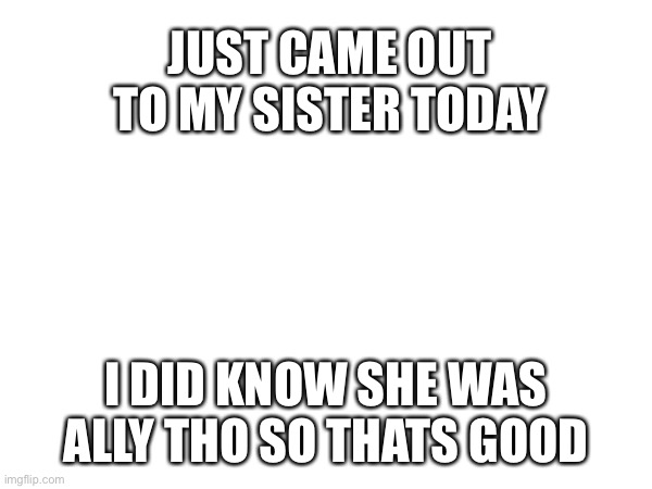 Yay | JUST CAME OUT TO MY SISTER TODAY; I DID KNOW SHE WAS ALLY THO SO THATS GOOD | made w/ Imgflip meme maker