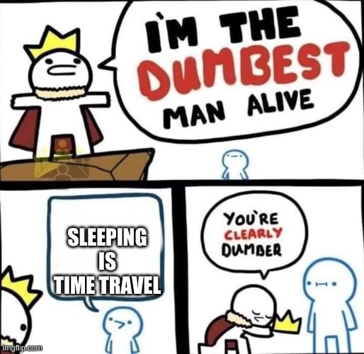 I am the dumbest man alive | SLEEPING IS TIME TRAVEL | image tagged in i am the dumbest man alive | made w/ Imgflip meme maker
