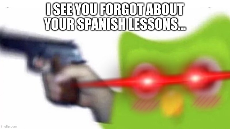 Uh Oh... | I SEE YOU FORGOT ABOUT YOUR SPANISH LESSONS... | image tagged in bird,marked safe from,death | made w/ Imgflip meme maker