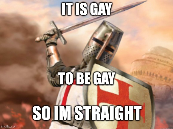 crusader | IT IS GAY; TO BE GAY; SO IM STRAIGHT | image tagged in crusader | made w/ Imgflip meme maker