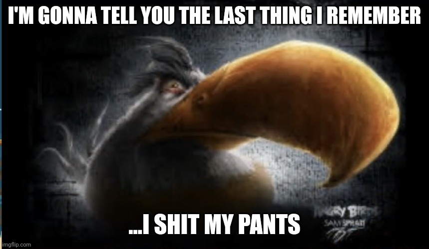 Realistic Mighty Eagle | I'M GONNA TELL YOU THE LAST THING I REMEMBER; ...I SHIT MY PANTS | image tagged in realistic mighty eagle | made w/ Imgflip meme maker