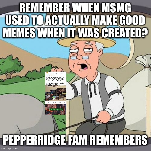 But now, MSMG needs to be put out of its misery, it’s hurting imgflip as a site. | REMEMBER WHEN MSMG USED TO ACTUALLY MAKE GOOD MEMES WHEN IT WAS CREATED? PEPPERRIDGE FAM REMEMBERS | image tagged in memes,pepperidge farm remembers | made w/ Imgflip meme maker